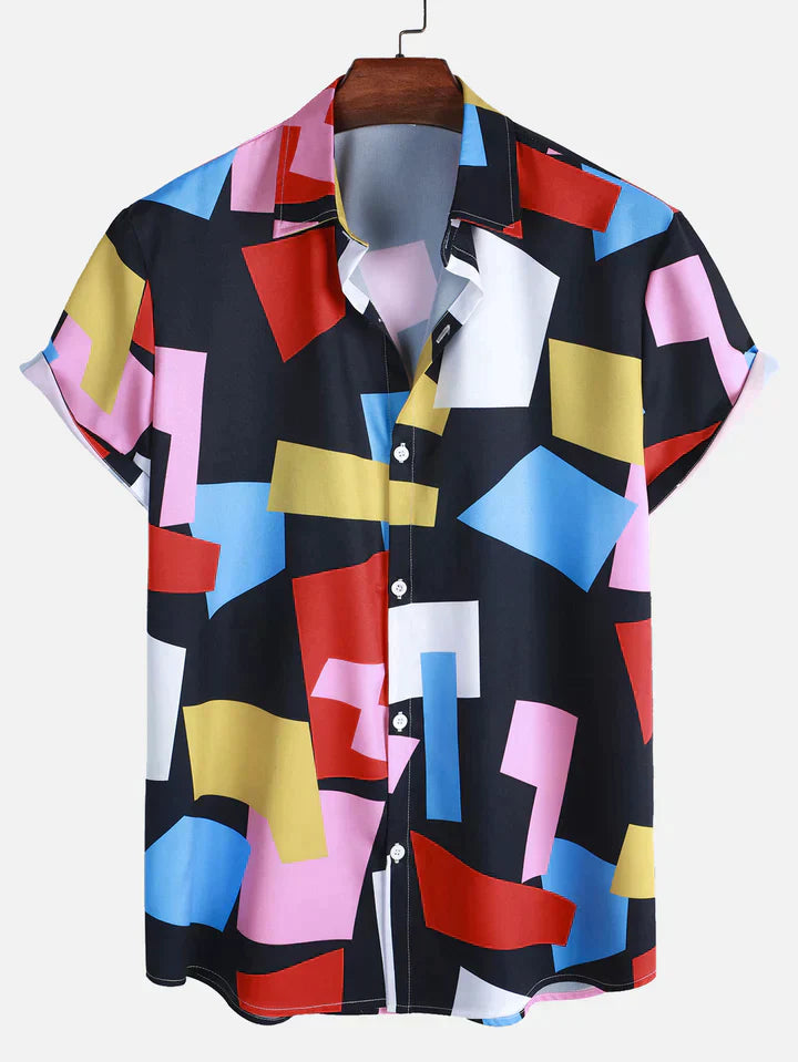 Desmond - Geometric Color Block Print Button Up Shirt