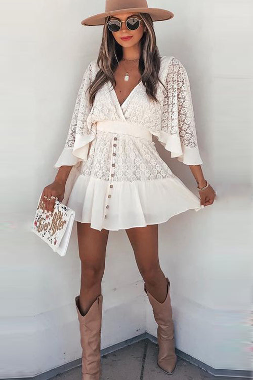 Eleanor - Dreamy Date Lace V-Neck Mini Dress