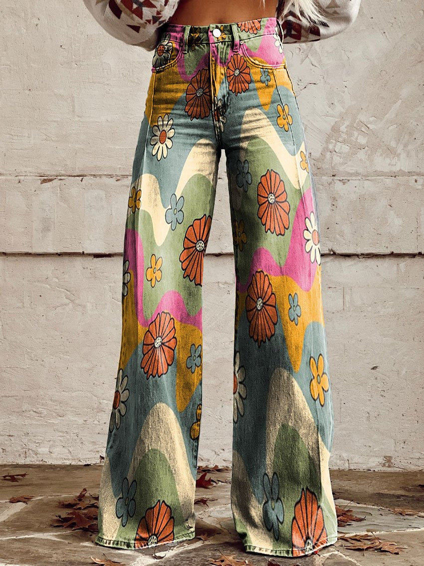 Natalia - Wide Floral Jeans