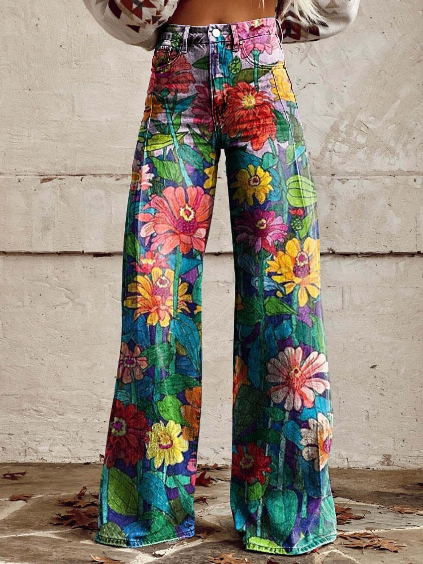 Natalia - Wide Floral Jeans