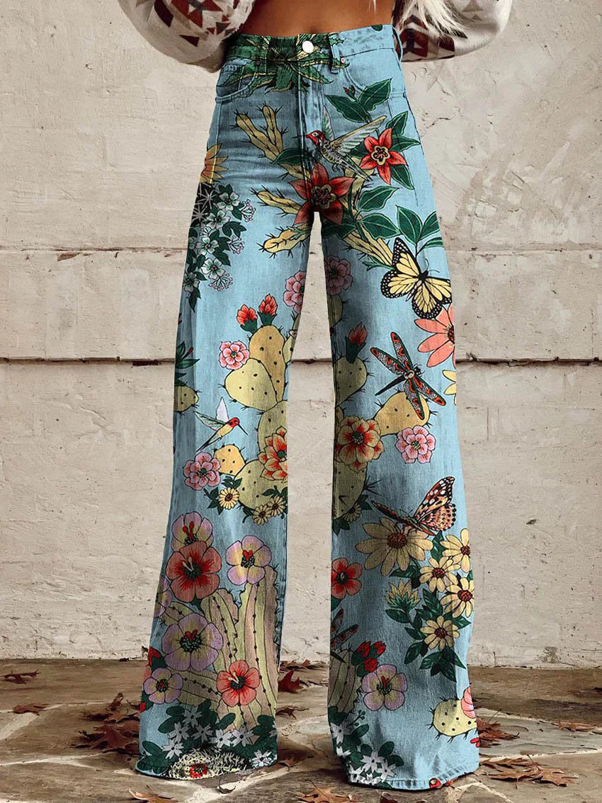 Natalia - Wide Floral Jeans