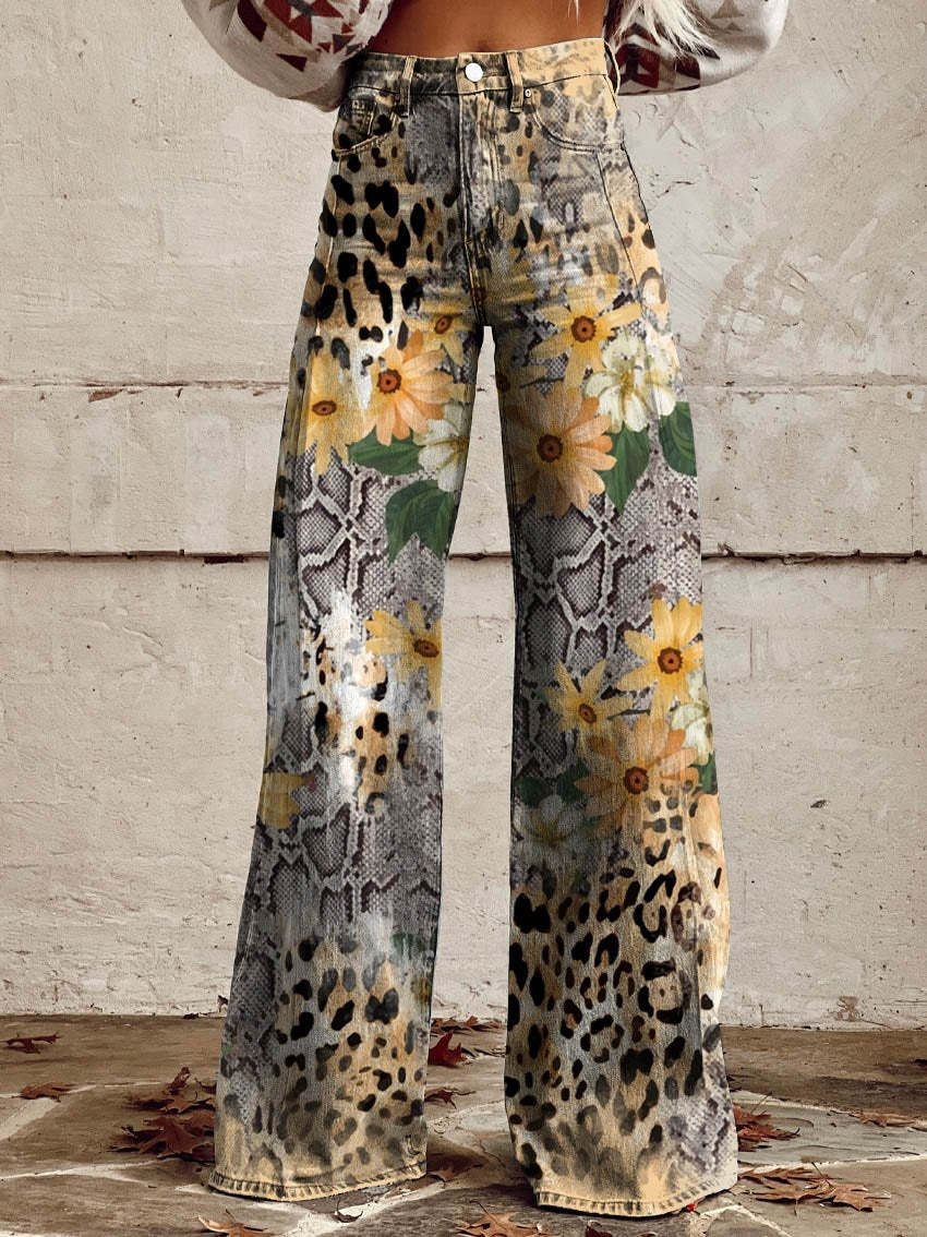 Natalia - Wide Floral Jeans