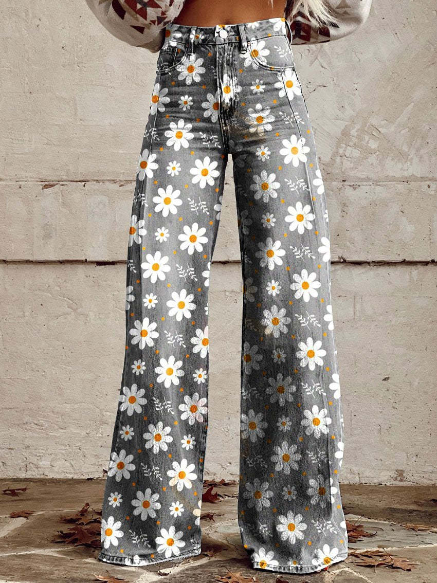 Natalia - Wide Floral Jeans