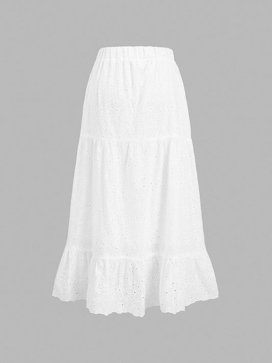 Embroidered Floral Eyelet Maxi Skirt