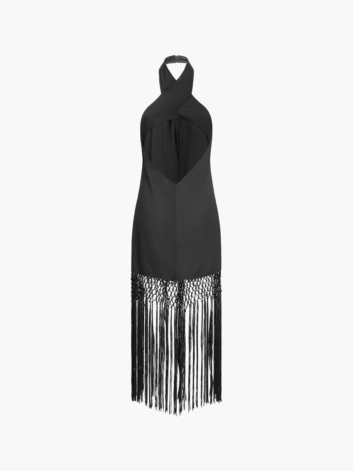 Capri Fringed Open Back Halter Midi Dress