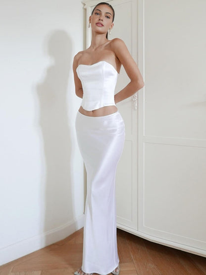 Drawstring Corset Top With Long Skirt Set