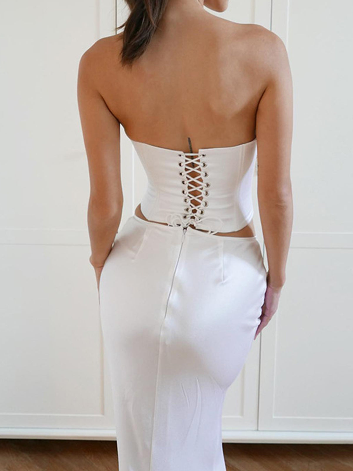 Drawstring Corset Top With Long Skirt Set