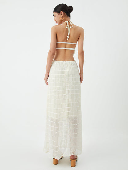 Backless Halter Top With Pleated Maxi Skirt Set