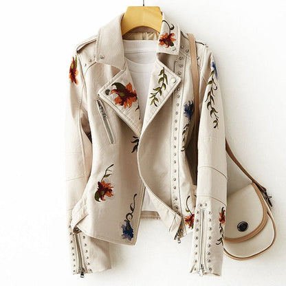 Willow - Retro Floral Print Leather Jacket