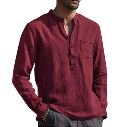 Mateo - Men's Linen Shirt Stand-up Collar