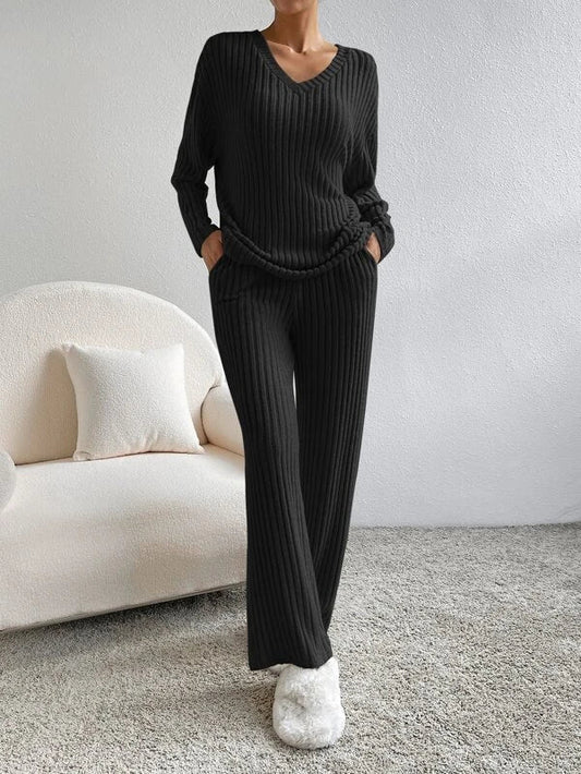 Victoria™ - Ribbed Knit V Neck Two-Piece Lounge Set