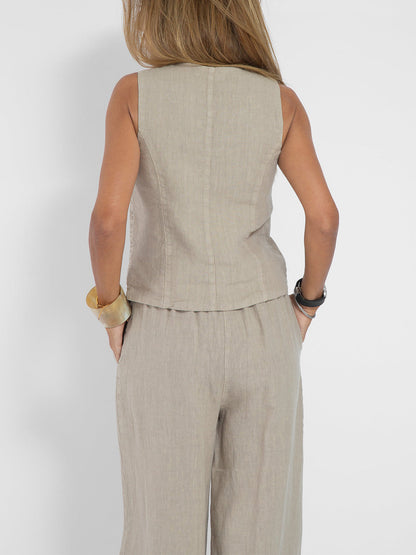 Aira - Buttoned Vest & Wide-Leg Trousers Set