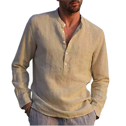 Mateo - Men's Linen Shirt Stand-up Collar