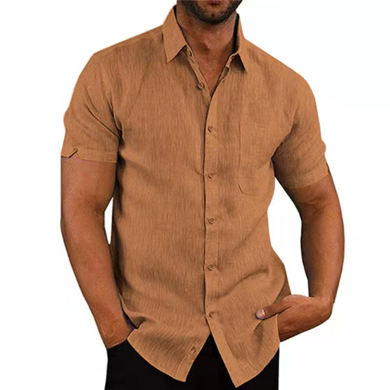 Lawrence - Men's Short Sleeve Linen Gym Shirt