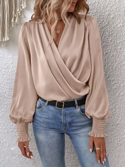 Ariana - V-Neck Elegant Plain Blouse with Balloon Sleeves