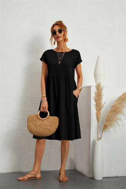 Lora - O-NECK Casual Loose Fit Dress