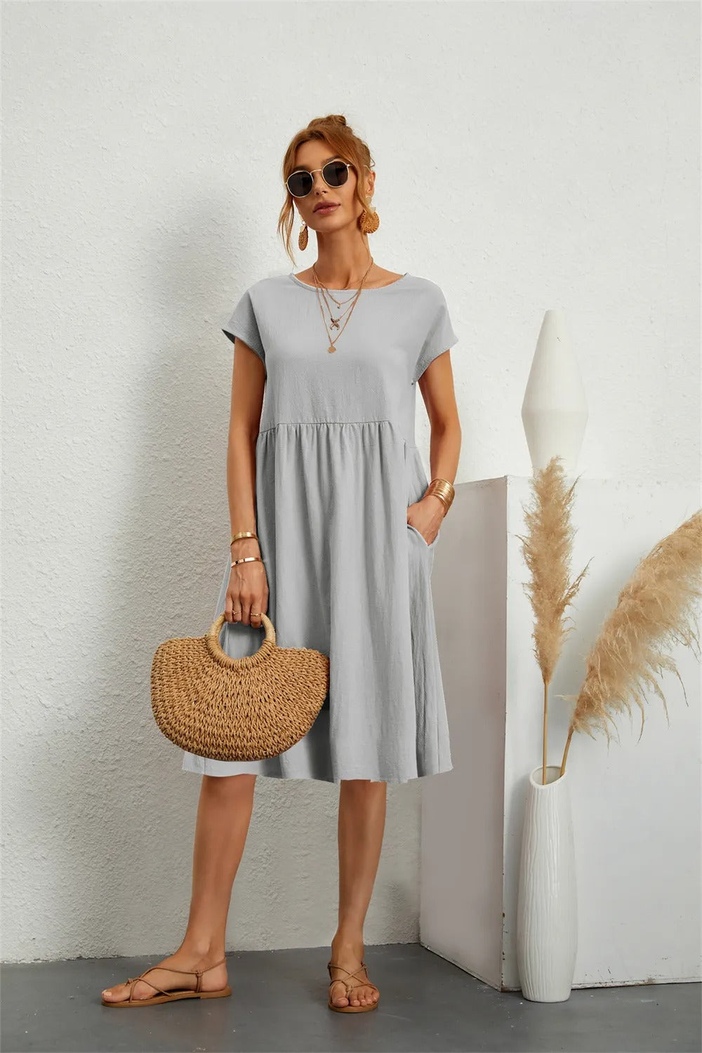 Lora - O-NECK Casual Loose Fit Dress