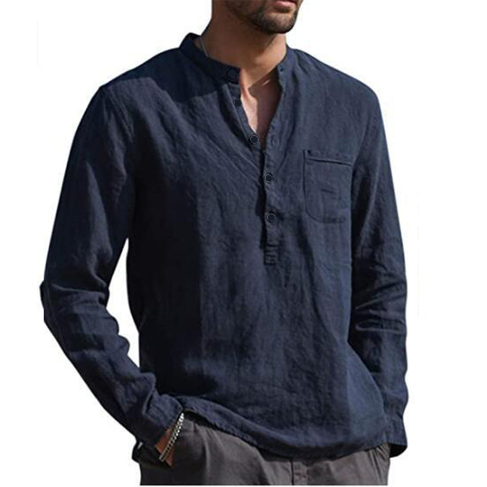 Mateo - Men's Linen Shirt Stand-up Collar