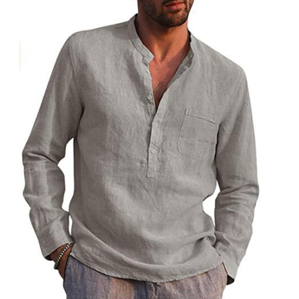 Mateo - Men's Linen Shirt Stand-up Collar