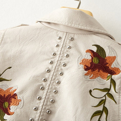 Willow - Retro Floral Print Leather Jacket