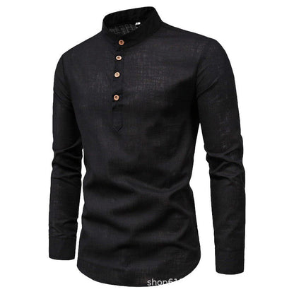 Bo - Stand Collar Solid Colour Men's Shirt