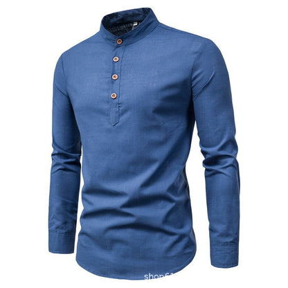 Bo - Stand Collar Solid Colour Men's Shirt