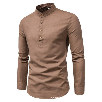 Bo - Stand Collar Solid Colour Men's Shirt