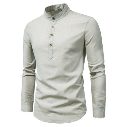 Bo - Stand Collar Solid Colour Men's Shirt