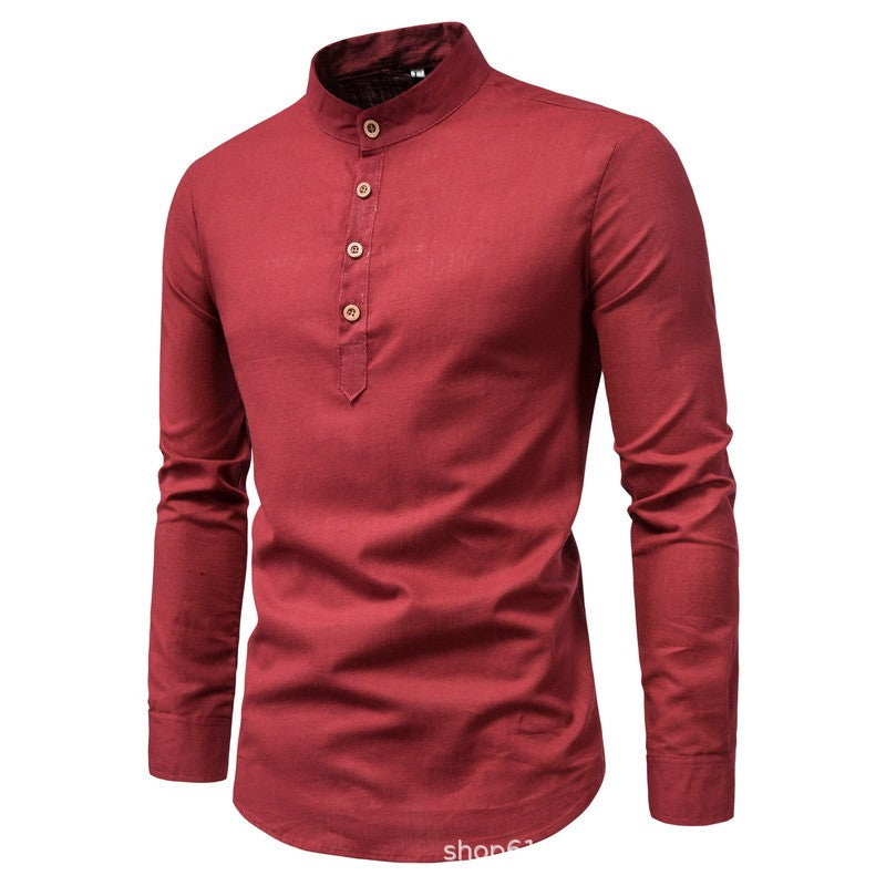 Bo - Stand Collar Solid Colour Men's Shirt