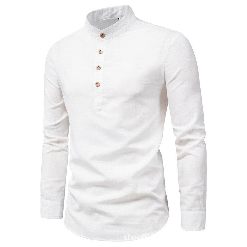 Bo - Stand Collar Solid Colour Men's Shirt