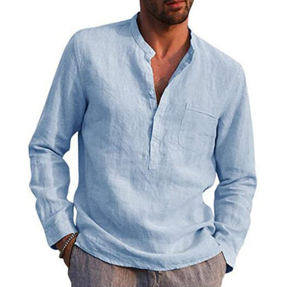 Mateo - Men's Linen Shirt Stand-up Collar